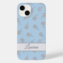 Funda Para iPhone 14 De Case-Mate Monograma de Patrón Floral de Hortensia Azul Polvo