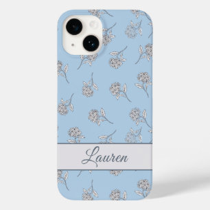 Funda Para iPhone 14 De Case-Mate Monograma de Patrón Floral de Hortensia Azul Polvo