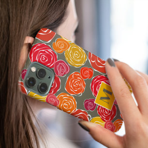 Funda Para iPhone 11 Monograma de patrón floral de rosas de niñas de ép