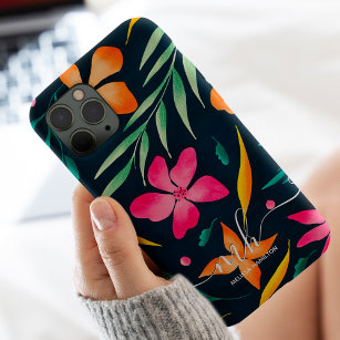 Funda Para iPhone 11 Pro Max Monograma de patrón floral tropical boho de moda m