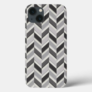 Funda Para iPhone 13 Monograma de patrón geométrico de chevron gris mod
