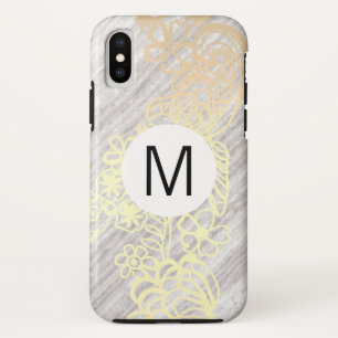 Funda Para iPhone X monograma de patrón marrón floral dorado