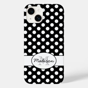 Funda Para iPhone 14 De Case-Mate Monograma de patrón retro con lunares blancos y ne