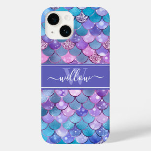 Funda Para iPhone 14 De Case-Mate Monograma de patrones de escalas de Sirena Púrpura