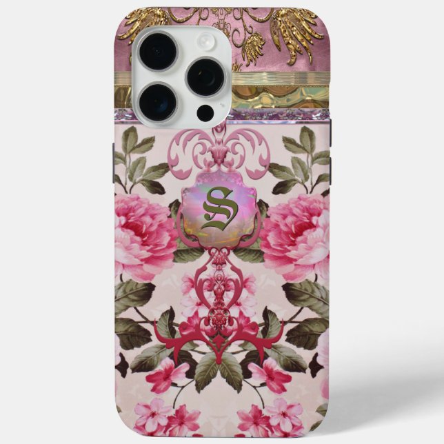 Funda De Case-Mate Para iPhone Monograma de Peony Place (Reverso )