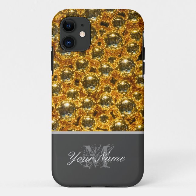 Funda De Case-Mate Para iPhone ¡Monograma de personalizable con bolas de navidade (Reverso)