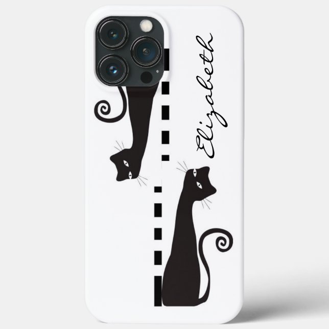 Funda De Case-Mate Para iPhone Monograma de Personalizado de gato negro (Reverso )