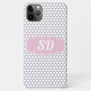 Funda Para iPhone 11 Pro Max Monograma de Personalizado de Honeycomb rosa claro