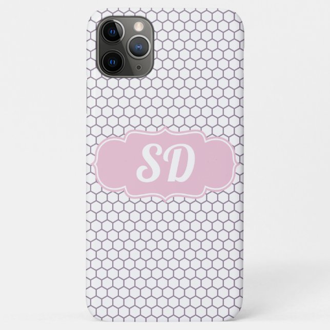Funda De Case-Mate Para iPhone Monograma de Personalizado de Honeycomb rosa claro (Reverso)