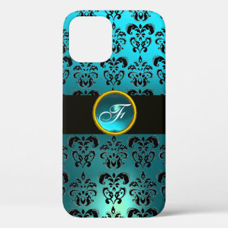 Funda Para iPhone 12 MONOGRAMA DE PIEDRA DE GEMAS AZUL NEGRO verde azul