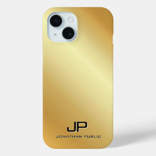 Funda Para iPhone 15 Monograma de plantilla de aspecto de oro metálico 