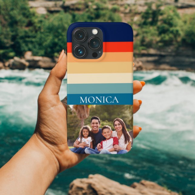 Funda De Case-Mate Para iPhone Monograma de plantilla moderna de rayas retro 70 (Subido por el creador)