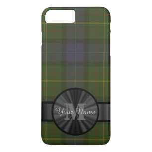 Funda Para iPhone 8 Plus/7 Plus Monograma de plaqueta de tartán verde personalizad