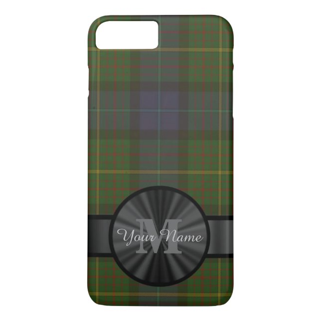 Funda De Case-Mate Para iPhone Monograma de plaqueta de tartán verde personalizad (Reverso)