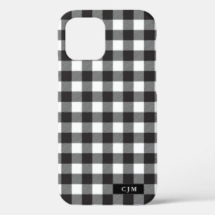 Funda Para iPhone 12 Monograma de plaquetas clásicas en blanco y negro