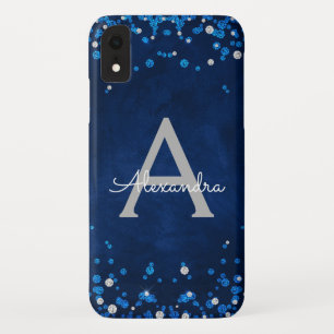 Funda Para iPhone XR Monograma de plata azul moderno del confeti del