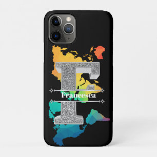 Funda Para iPhone 11 Pro Monograma de plata inicial F personalizado Su nomb