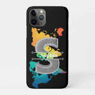 Funda Para iPhone 11 Pro Monograma De Plata Inicial Personalizado Su Nombre