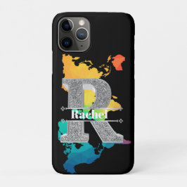 Funda Para iPhone 11 Pro Monograma de plata inicial R personalizado Su nomb
