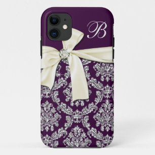 Funda Para iPhone 11 Monograma de plata púrpura elegante del arco del