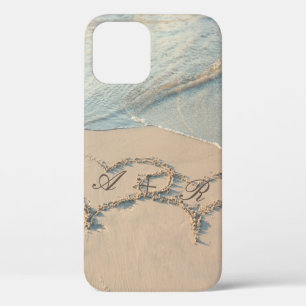 Funda Para iPhone 12 Monograma de playa tropical,corazón de arena