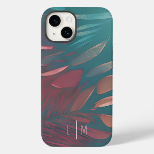 Funda Para iPhone 14 De Case-Mate Monograma de plumas abstractas rosadas y azul verd