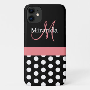 Funda Para iPhone 11 Monograma de puntos de polka blanco rosado