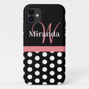 Funda Para iPhone 11 Monograma de puntos de polka blanco rosado