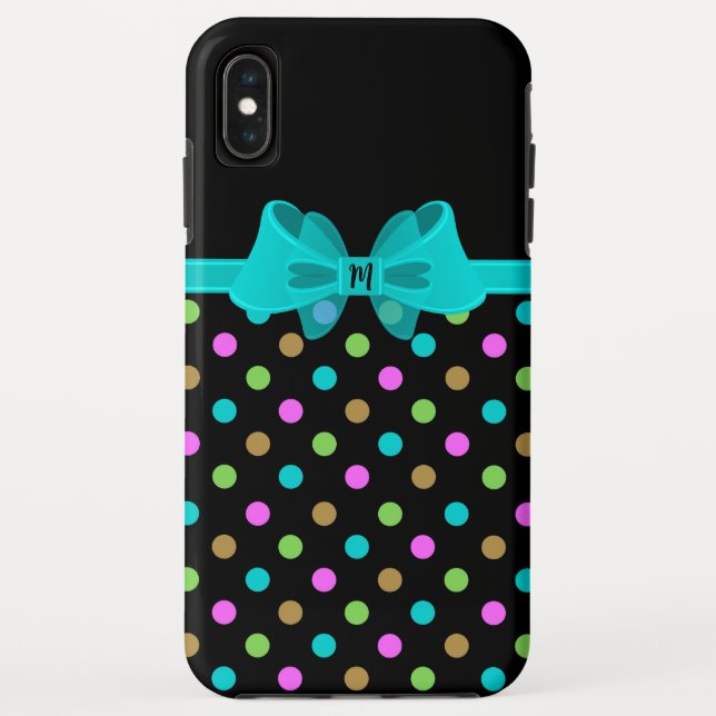 Funda De Case-Mate Para iPhone Monograma de puntos de Polka en Moda Girly (Reverso)