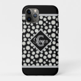 Funda Para iPhone 11 Pro Monograma de puntos de polka negro y gris