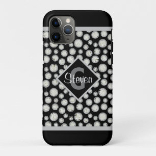 Funda Para iPhone 11 Pro Monograma de puntos de polka negro y gris