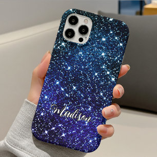Funda Para iPhone 11 Monograma de purpurina azul iridiscente caprichosa