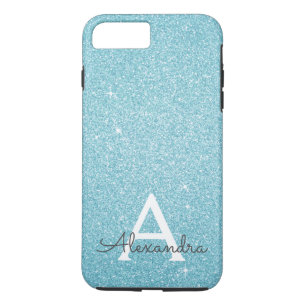 Funda Para iPhone 8 Plus/7 Plus Monograma de Purpurina azul Verde azulado Aqua y E