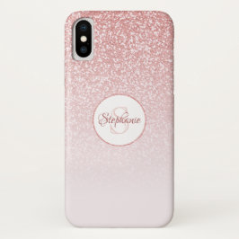 Funda Para iPhone X Monograma de Purpurina de oro Rosa de Rubor
