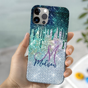 Funda Para iPhone 11 Monograma de purpurina falsa de unicornio iridisce