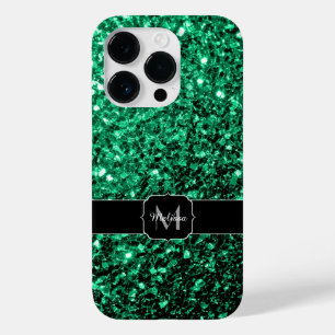 Funda Para iPhone 14 Pro De Case-Mate Monograma de purpurina falsa verde esmeralda