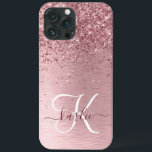 Funda Para iPhone 13 Pro Max Monograma de Purpurina Metalizado cepillado de col<br><div class="desc">Personaliza fácilmente este diseño de estuche de teléfono de moda de moda con un purpurina brillante color rosa rosa bonito sobre un fondo metálico rosa roto.</div>