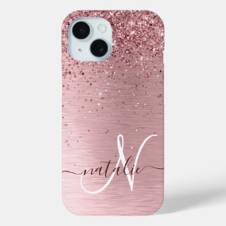 Funda Para iPhone 15 Monograma de Purpurina Metalizado cepillado de col