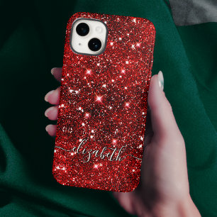 Funda Para iPhone 15 Monograma de purpurina negro rojo caprichoso de mo