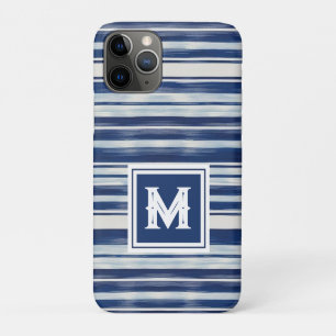 Funda Para iPhone 11 Pro Monograma de rayas azules y blancas