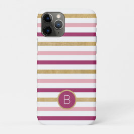 Funda Para iPhone 11 Pro Monograma de rayas clásicas rosadas de oro blanco
