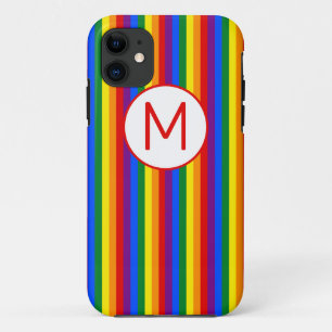 Funda Para iPhone 11 Monograma de rayas de arcoíris
