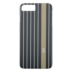 Funda Para iPhone 8 Plus/7 Plus Monograma de rayas negras grises masculinas genial