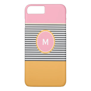Funda Para iPhone 8 Plus/7 Plus Monograma de rayas preppy de naranja rosa lindo