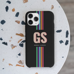 Funda Para iPhone 15 Pro Max Monograma de rayas retro chic