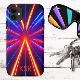Funda Para iPhone 11 Monograma de rayos láser neones futuristas