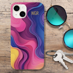 Funda Para iPhone 14 De Case-Mate Monograma de remolinos coloridos abstractos