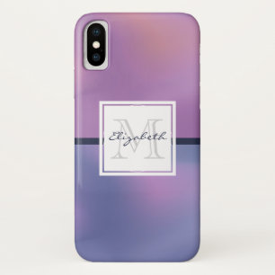 Funda Para iPhone X Monograma de resumen moderno morado y rosado de ba