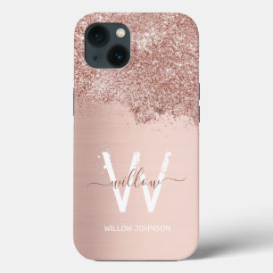 Funda Para iPhone 13 Monograma de Rosa dorado Rubor con polvo de color