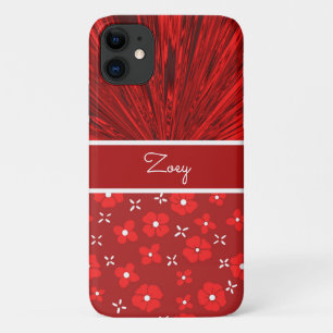 Funda Para iPhone 11 Monograma de satén rojo bonito n flores
